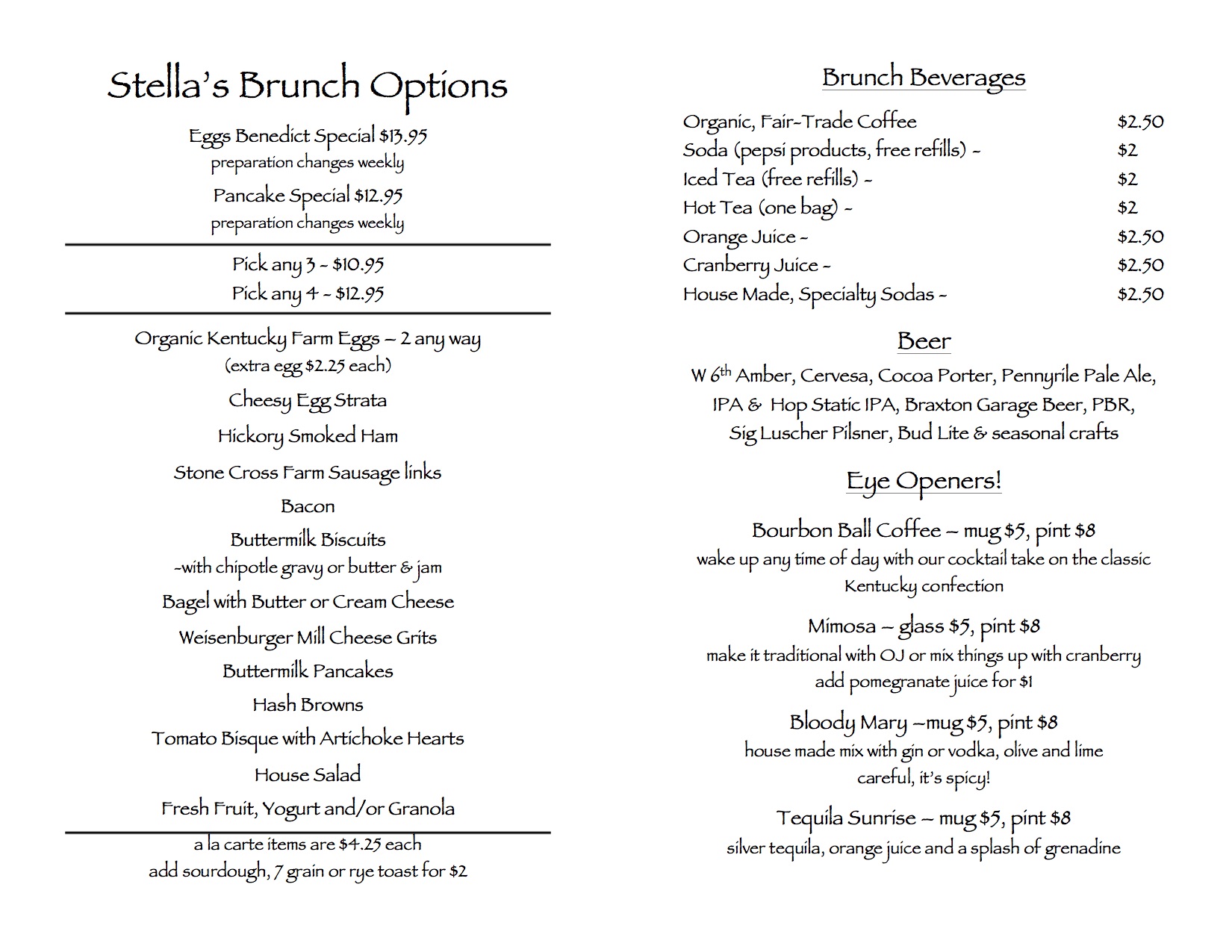 Traditional Brunch Menu