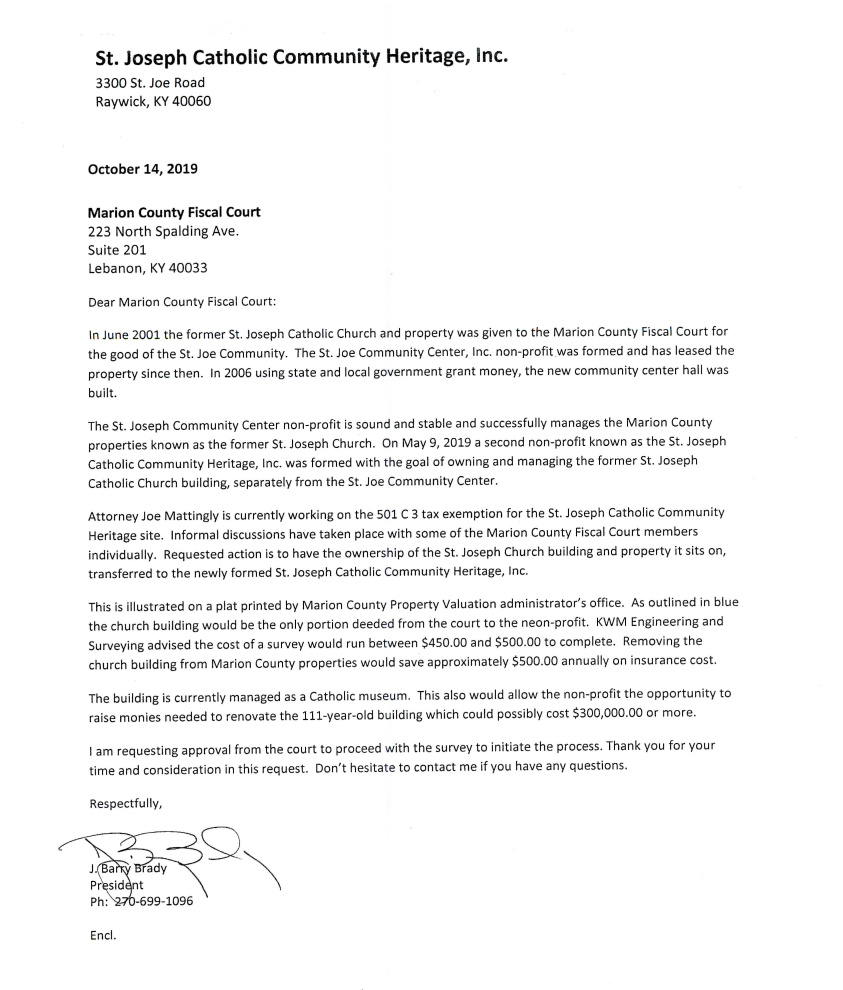 Letter to Marion County Fiscal Court